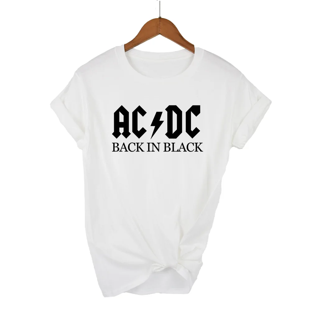 &quotAC/DC&quot Печать Хлопок Мода Круглый вырез короткий рукав Футболка женская одежда