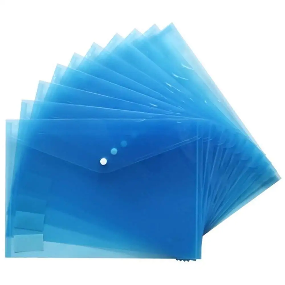 

20pcs Transparent A4 Paper Size PP Water Resistant File Holder Clear Filing Envelope with Snap Button (Blue)