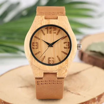 

Fashion Hand-made 3 Word Bit Scale Wood Women Black Hour Hand Bronze Genuine Leather Strap Bamboo Quartz Ladies Wristwatch Gift