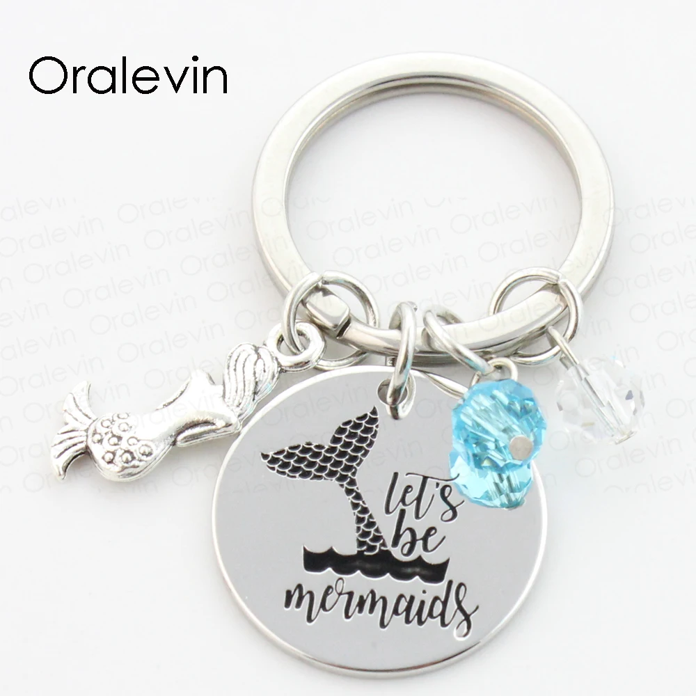

Wholesale LET'S BE MERMAIDS Engraved Personalized Charms MERMAIDS Keychain for women Christma Gift Jewelry 10Pcs/Lot,#LN110K