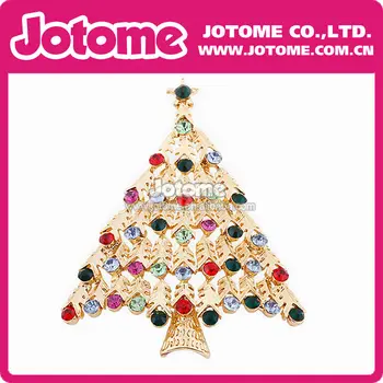

100pcs/lot 2016 Fashion Christmas Jewelry Colorful Hollow Christmas Tree Golden Palted Crystal Rhinestone Charm Pendant