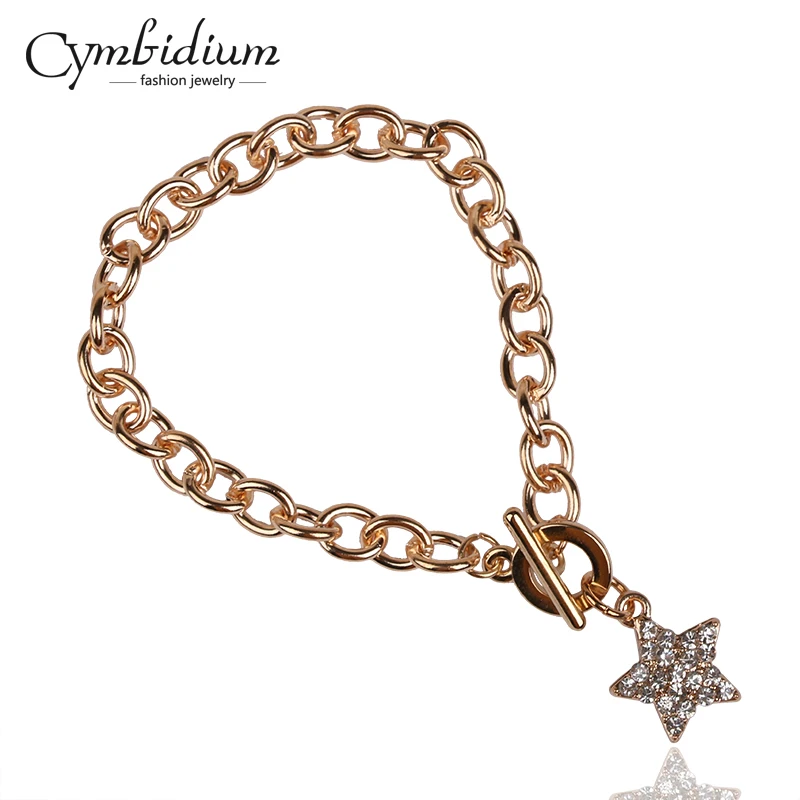 Bracelets For Women Gold/Silver Star with Crystal Pendant Fashion Jewelry Buckle Bracelet CYB-049 | Украшения и аксессуары