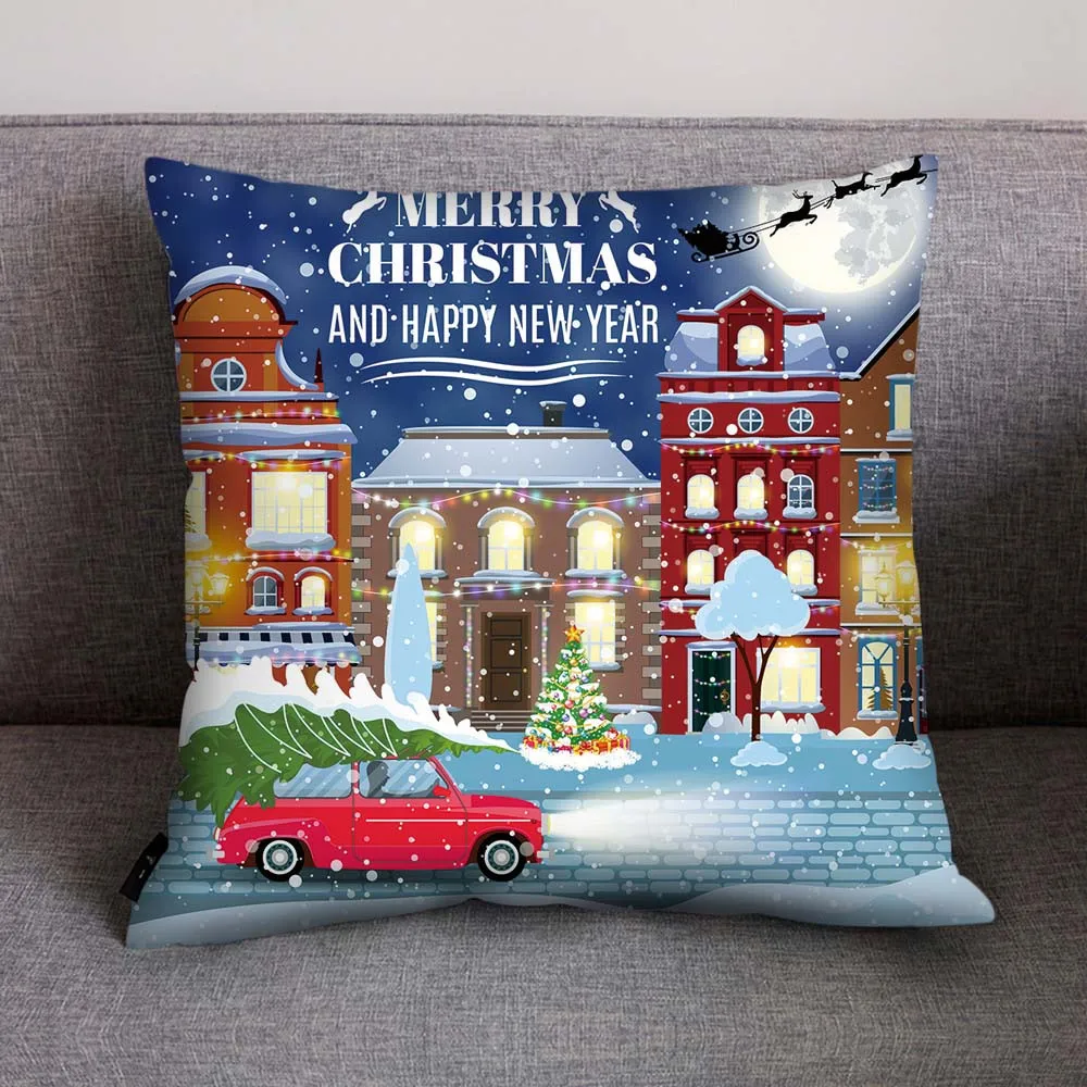 Модный чехол для подушки с принтом, полиэстеровый чехол для дивана и автомобиля, домашний декор, Рождество, год