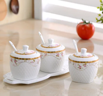 

Simple Ceramic White Seasoning Jar With Cover Salt Sugar Seasoning Box Spice Jar Home Supplies Kitchen Seasoning Tools LFB824