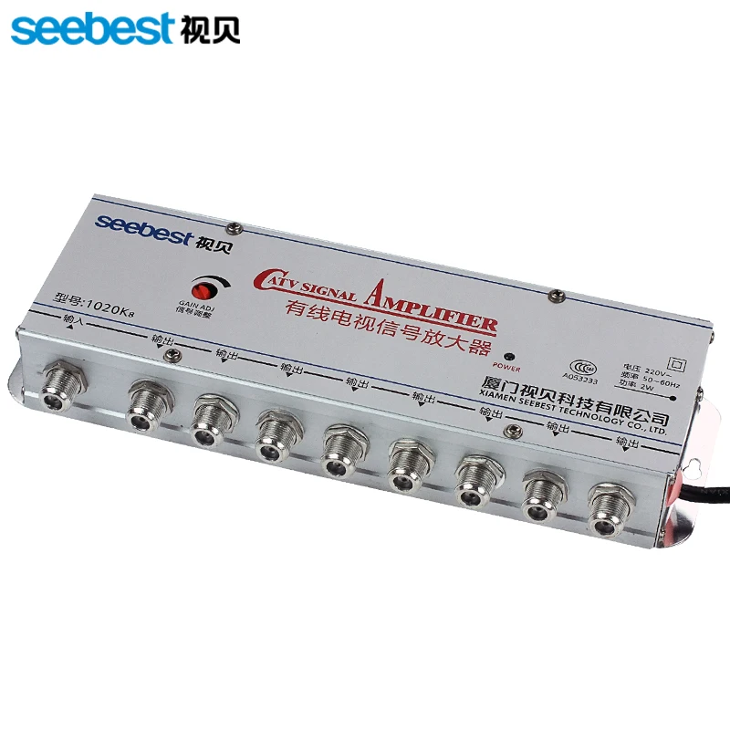 

2018 new high quality 1 IN 8 OUT 8 WAY 20 db Cable TV signal amplifier low noise RF amplifier LNA for TV receiver BOX