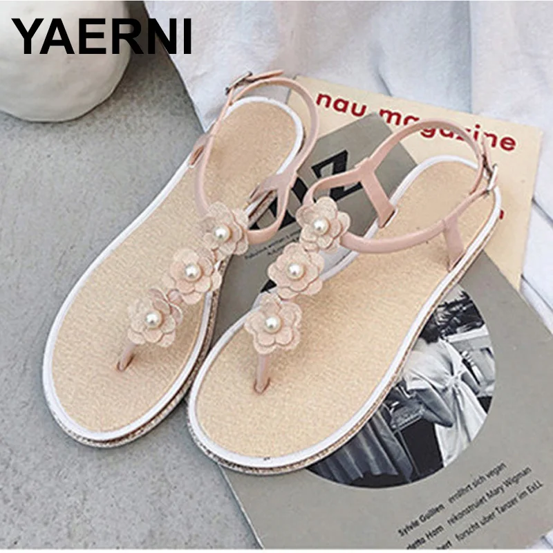 

YAERNIWomen Sandals Fashion Summer Flat Heel Shoes Flower Beach Sliper Female Comfortable Breathable Sandals 2019New ArriveE1065