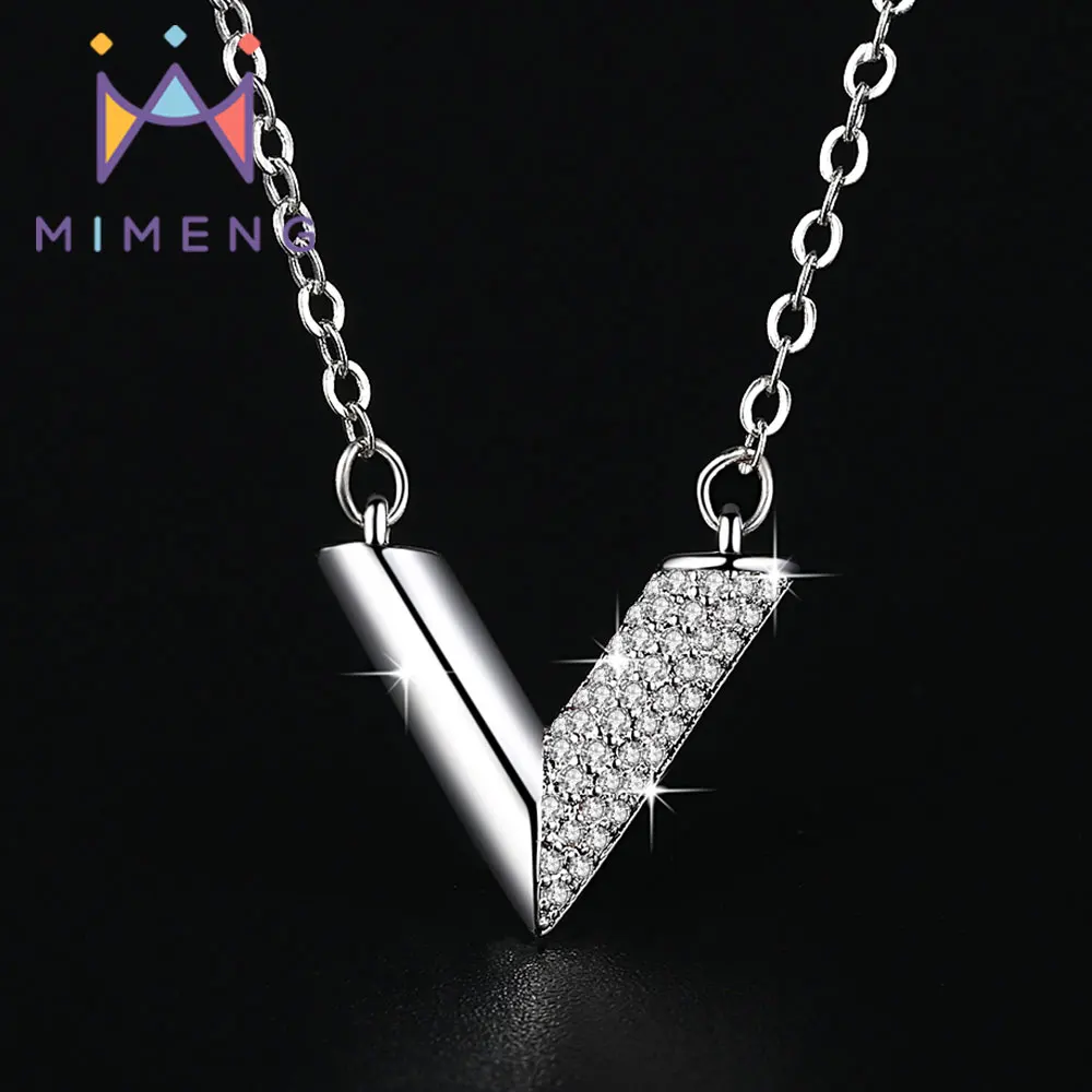MiMeng V shaped Jewelry Necklace Genuine CZ V Necklace in Rhodium Plated Women Jewelry Victory
