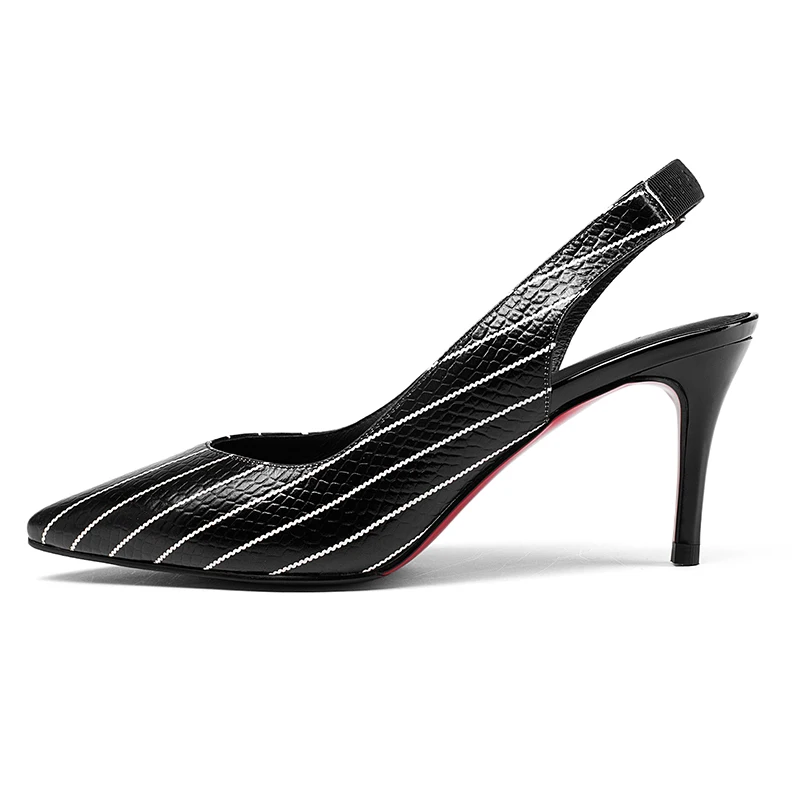 WETKISS Genuine Leather Stripe Women Pumps Pointed Toe Footwear Shallow Female Shoes High Heels Office Shoes Woman 2019 Spring