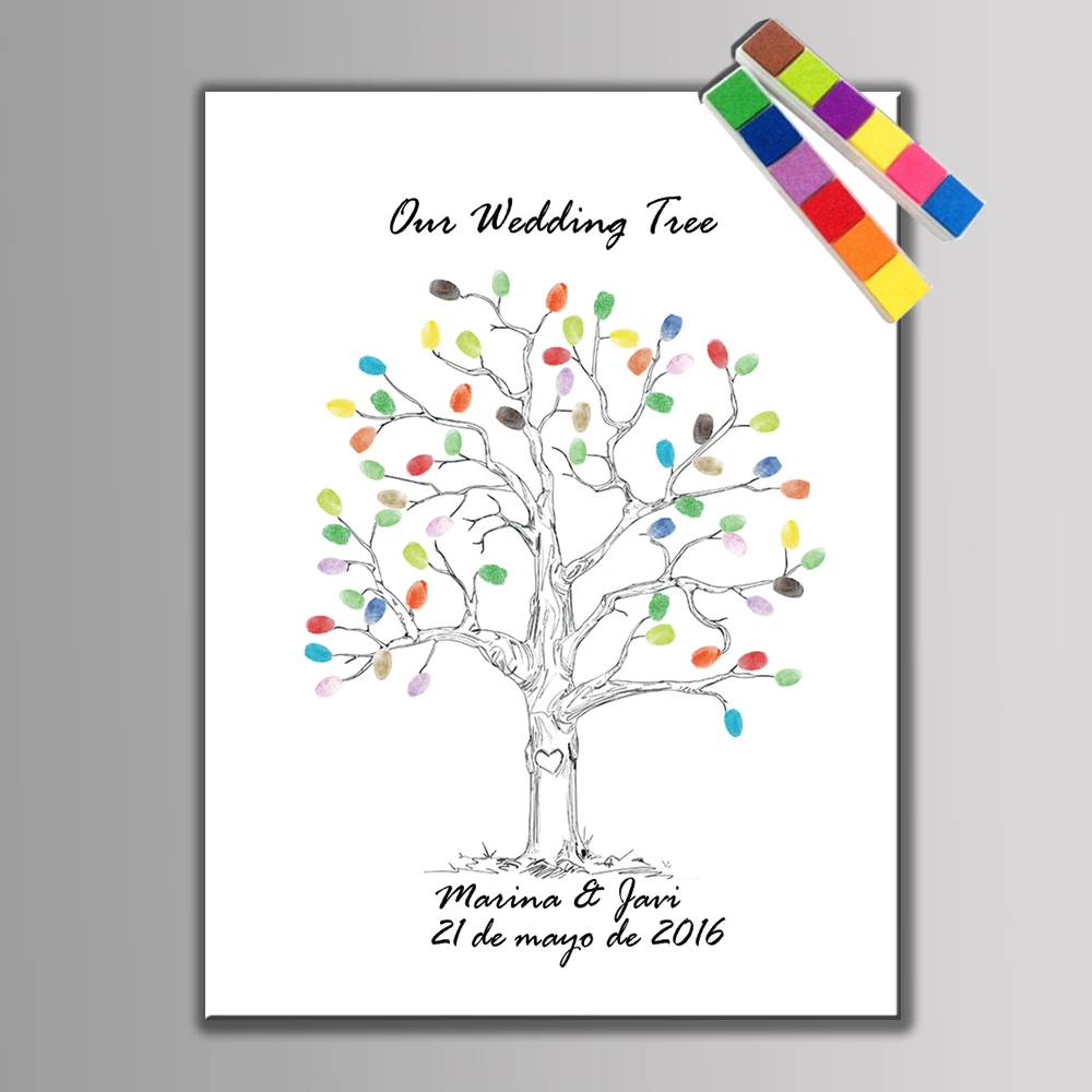

Customize Fingerprint Tree Painting Fingerprint Signature Canvas Painting Wedding Guest Book Birthday Party Souvenir Supply