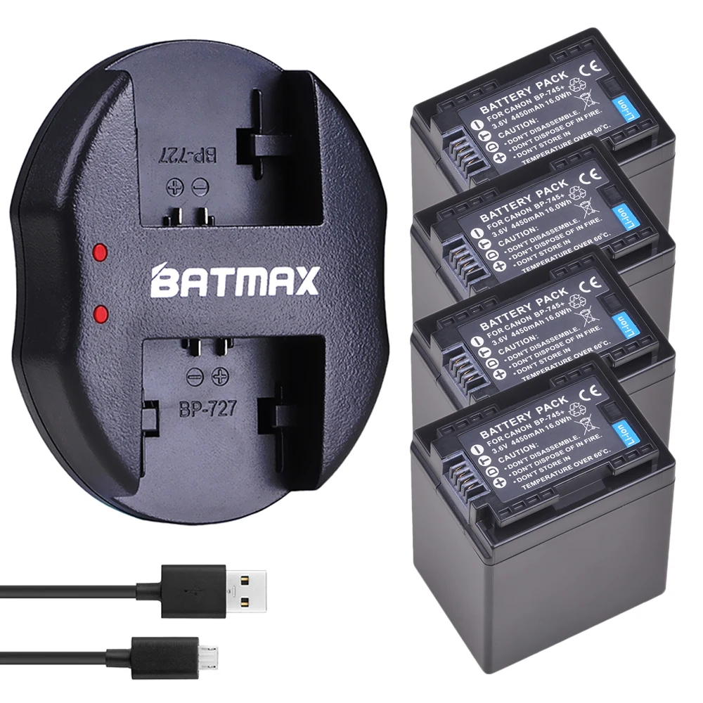 4 шт. BP 745 батарея + USB двойное зарядное устройство для Canon 709 718 727 BP709 BP718 BP727 BP745 HF406 R306