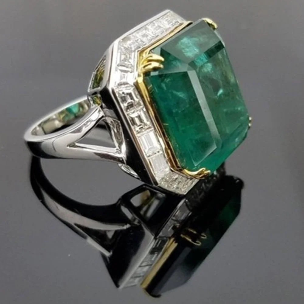 Silver Color Big Square Green Crystal Ring Set Fashion Wedding& Engagement Ring Jewelry For Women With Austrian Crystal