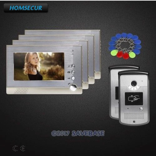 

HOMSECUR 2 Outdoor Units + 4 Indoor Units 7" Wired Video Door Intercom System With Video & Dual-way Audio Communication