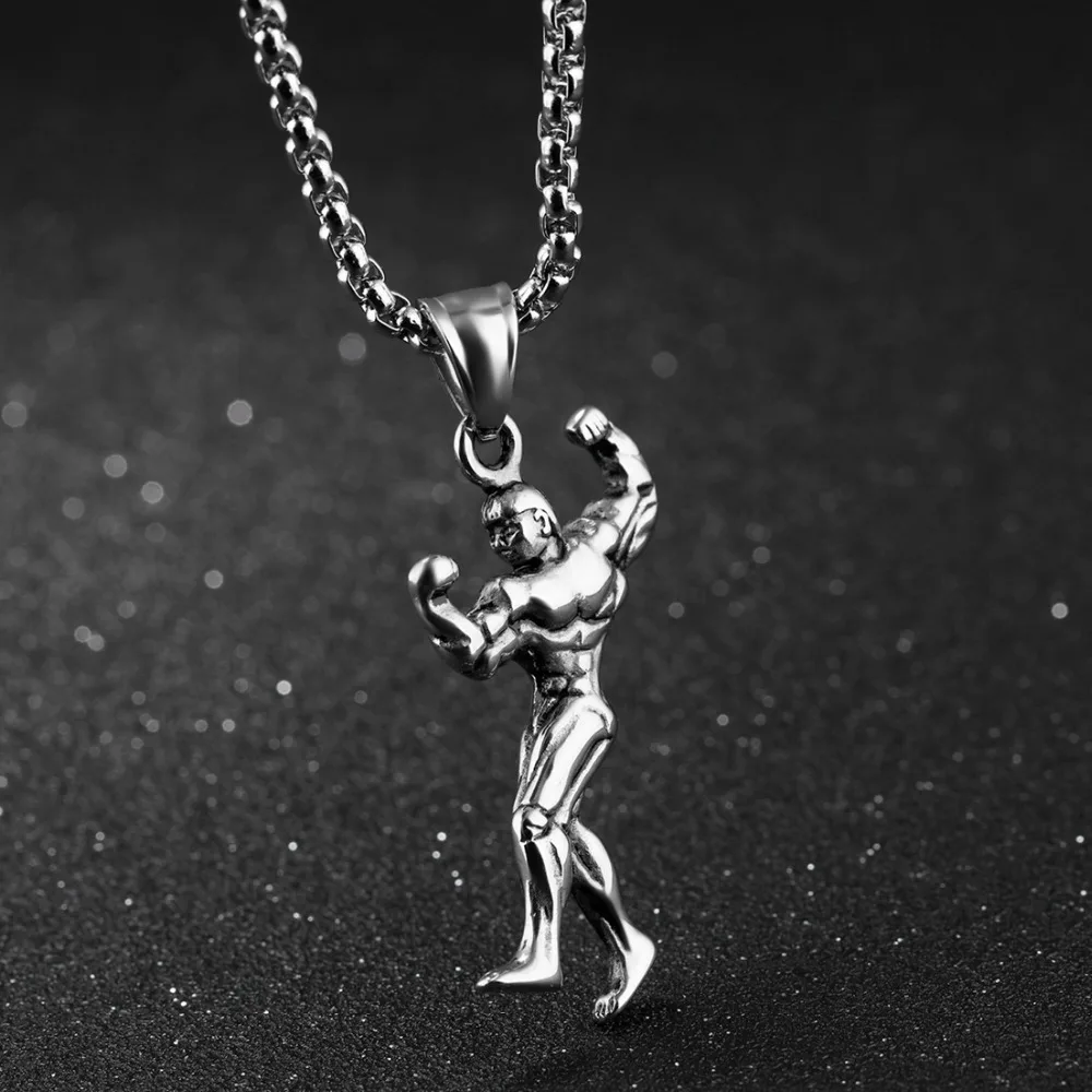 

High Quality 316L Stainless Steel Silver Strong Fitness Coach Mens Unisexs Pendant Necklace Box Chain 24" Wholesale Gift Hotsale
