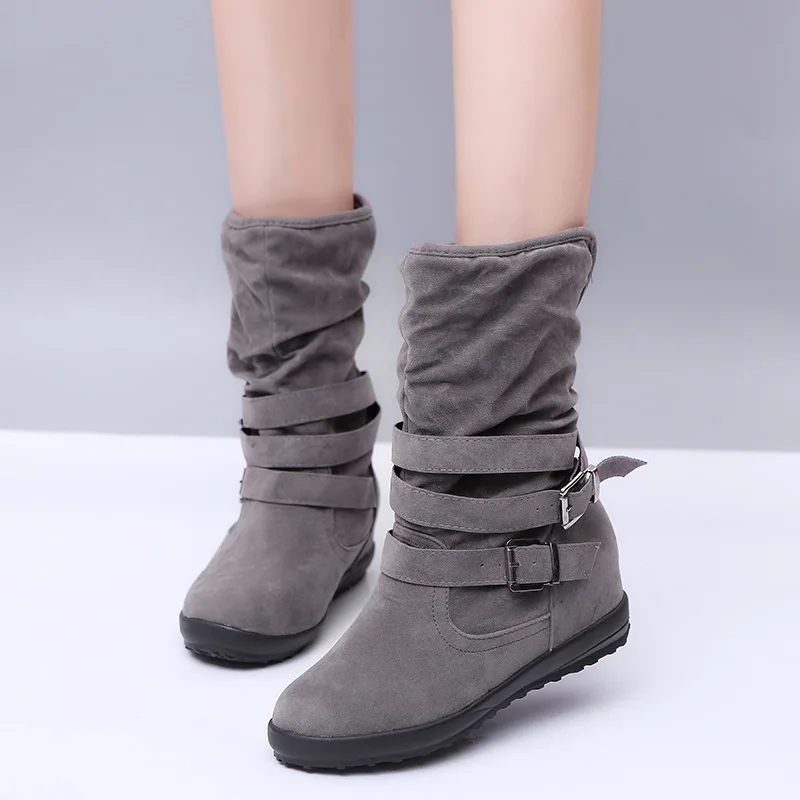 

Winter Women Boots Mid Calf Boots Fashion Women Shoes Plus Size Winter Plush Boots Beauty Female Botas Suede Ladies Shoes