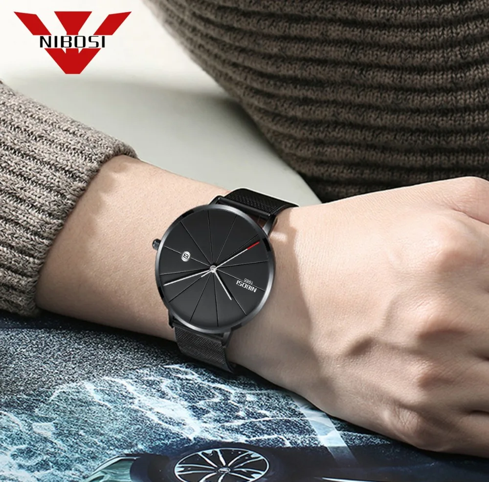 

NIBOSI Quartz Men Watch Simple Mens Watches Luxury Fashion Horloges Stee Clocks Stainless Milanse Band Relogio Masculino