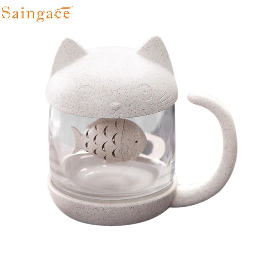 

Saintgace cups and mugs Cute Cat Little fish Glass Cup Filter Cup With Removable Bubble Extractor dropshipping hot sale 2019 new