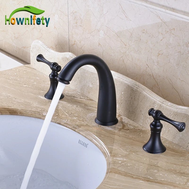 

Widespread 3pcs Double Handles Bathroom Sink Faucet Three Holes Mixer Tap Oil Rubbed Bronze
