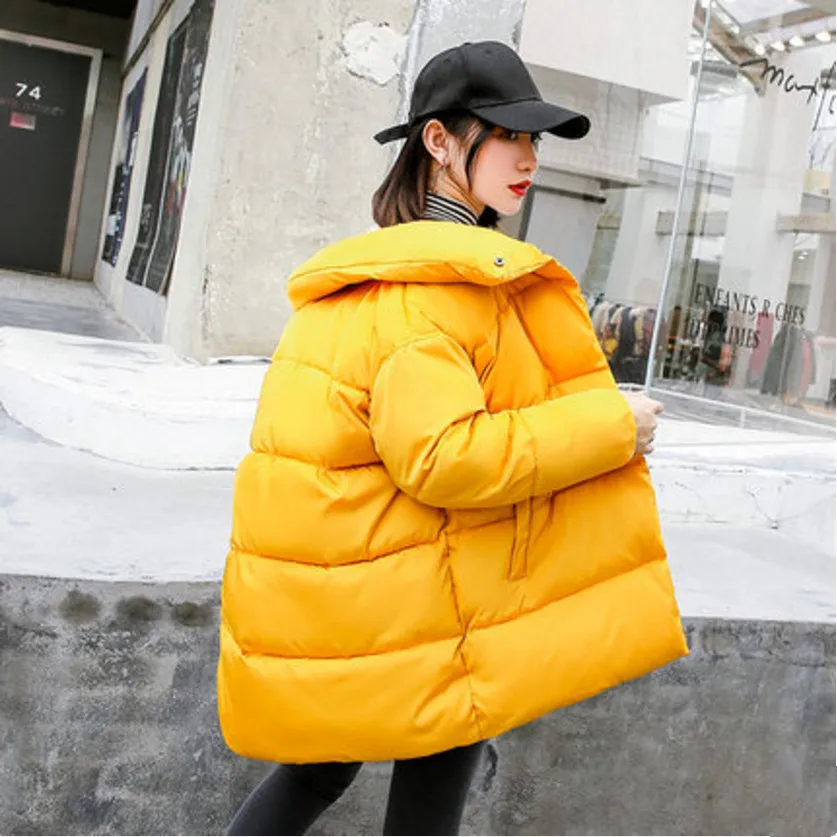 Хлопковая стеганая куртка, женская утепленная стеганая куртка, женские парки, модная однотонная Свободная верхняя одежда с капюшоном для офиса, M-XXL - Цвет: yellow