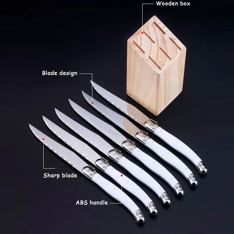 Ножи для стейка с коробкой Чоппер меч из нержавеющей стали нож, ножевые изделия, набор Western Sawtooth кухонные ножи ABS Ручка столовая посуда 6 шт