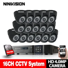4MP 16CH 4.0MP AHD DVR CCTV Sistema de Segurança Vigilância Night Vision IR ao ar livre indoor AHD CCTV Sistema de Câmera Dome Preto