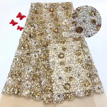 

Cassiel French African Embroidered Lace Fabric Nigerian Tulle Lace With Sequins Lace Fabric 5 yards For Lady Dress
