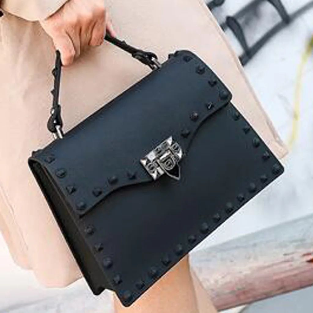 

Rivet Women Messenger Bags Luxury Handbags Women Bags Designer 2019 Fashion Jelly Shoulder Bag Women PVC Leather Handbag
