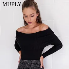 Winter New 2018 Off Shoulder Crop Top T Shirts Hot Sale Full Sleeve Solid Sexy T-Shirts For Women Clothing Fashion Slim T-Shirt