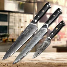 SUNNECKO 3PCS Damascus Kitchen Knife Set Slicer Chef Paring Knife Japanese VG10 Steel Razor Sharp Cooking Knives G10 Handle