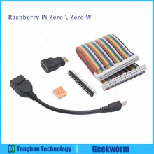 Geekworm Raspberry Pi Zero \ Zero W GPIO кабель+ USB OTG кабель+ Mini HDMI адаптер+ 2x20 Pin Мужской Разъем+ медный теплоотвод 5в1 комплект