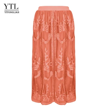 

YTL Ladies Elegant Vintage Floral Lace Midi Skirt Plus Size H247