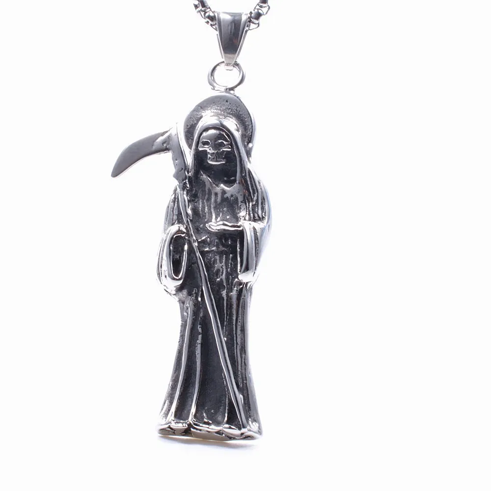 

Silver Stainless Steel Holy Saint Death Santa Muerte Skull Biker Pendant
