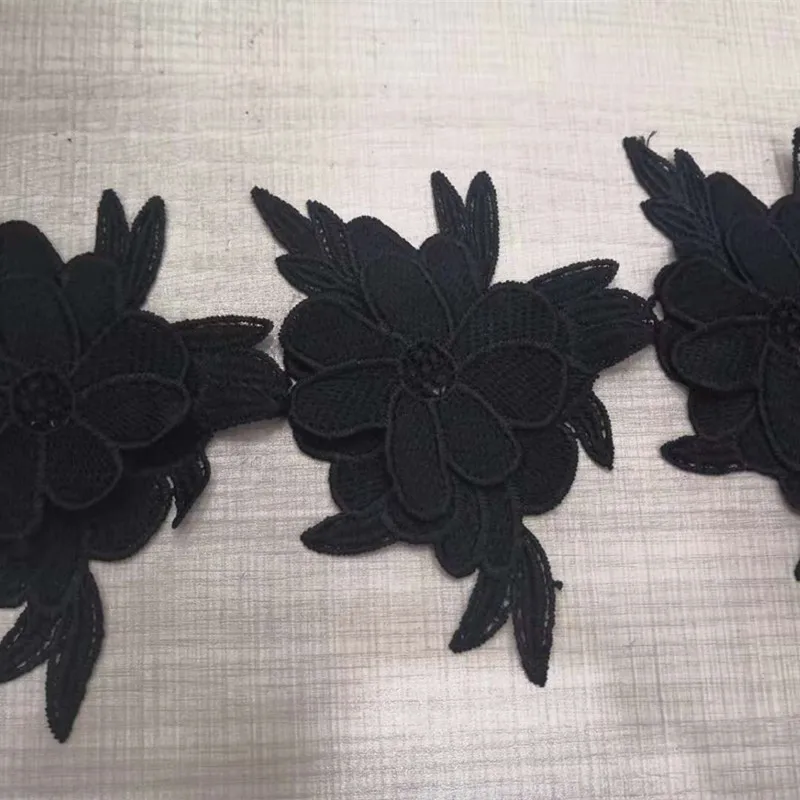

10Pcs Black Flower Lace Applique Mesh Trim width 125MM Garment Accessories Handmade Decoration Sew Guipure patch Lace Fabric
