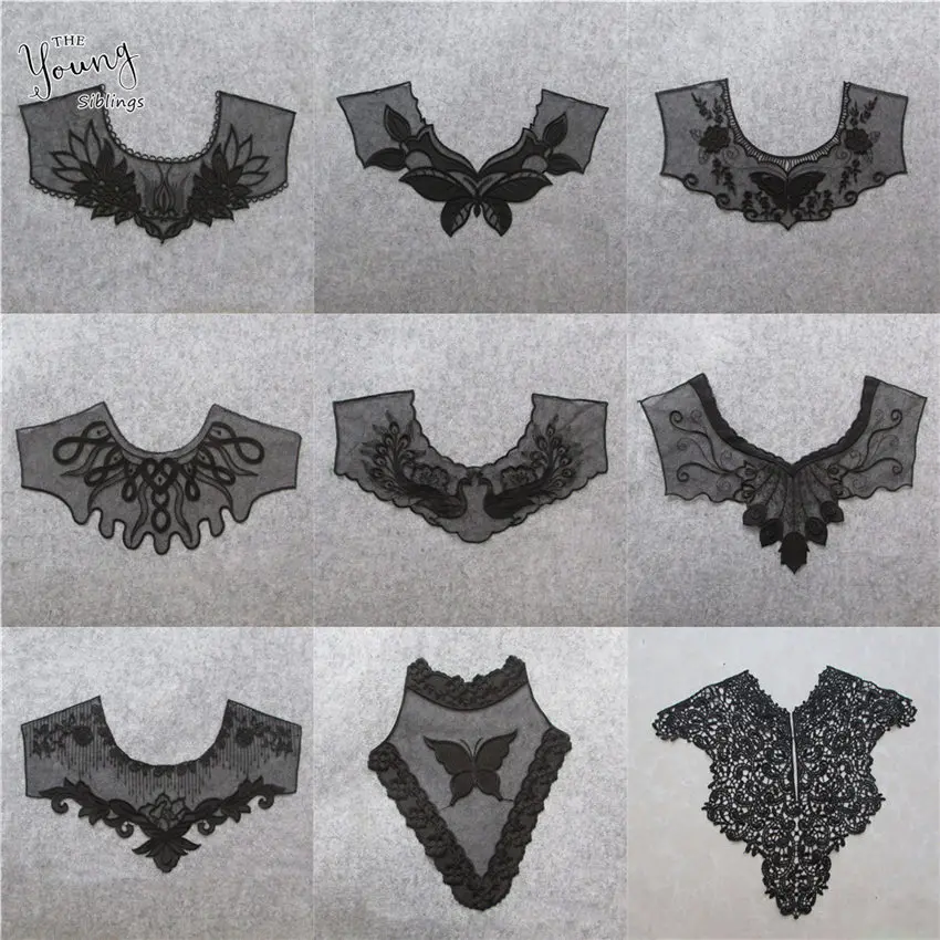 

DIY Black Lace Collar Embroidered tulle mesh Applique Neckline Embroidery Sewing Fabric Accessories applications for clothes
