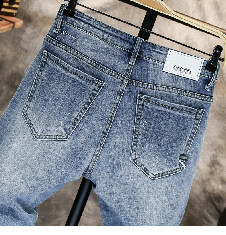 Good Quality Jeans for Men Skinny Stretch Light Blue Fashion Streetwear Denim Pants Men's Clothing