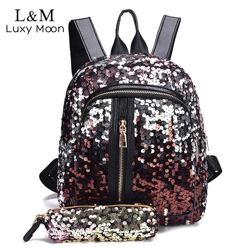 

Women's Glitter Sequins Backpack Female New Teenage Girls Fashion Bling Rucksack Students Pencil Case School Bag Mochilas XA192H
