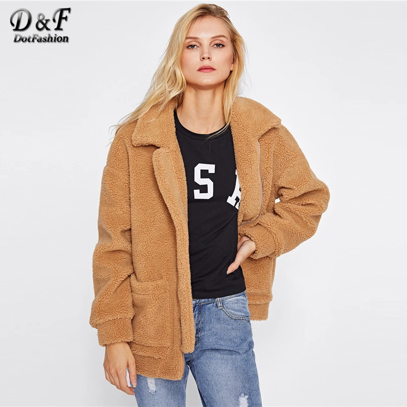 Chameau Surdimensionné Col Femelle Très Goût Éclair D'hiver Épaule Manches Bon Camel Style Dotfashion Drop Longues Manteau Polaire Nouveau Fermeture Veste dtqgtw
