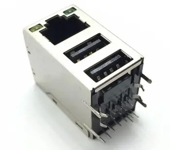 

10pcs USB + RJ45 Ethernet Cable Female Socket Connector With 2 LED Data Connection Interface Charging