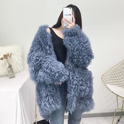 Пальто из натурального овечьего меха женская одежда зимняя кожаная куртка из натурального вязанного овечьего меха китайские повседневные пальто - Цвет: blue