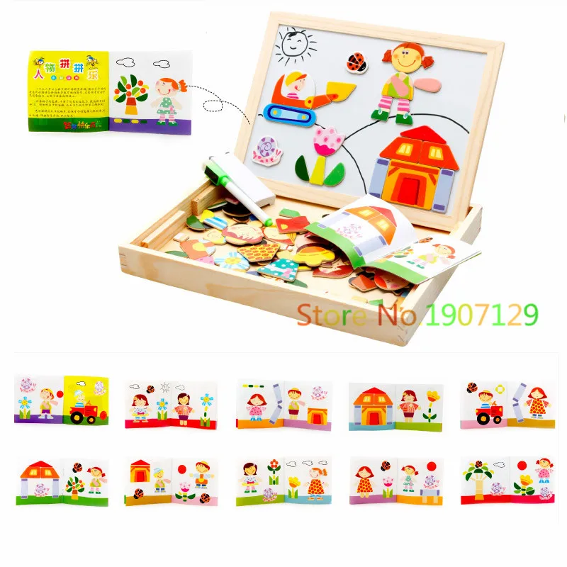 Multifunctional Wooden Toys Educational Magnetic Puzzle Farm Jungle Animal Kids Jigsaw Baby Blackboard Drawing Board Easel Board 2