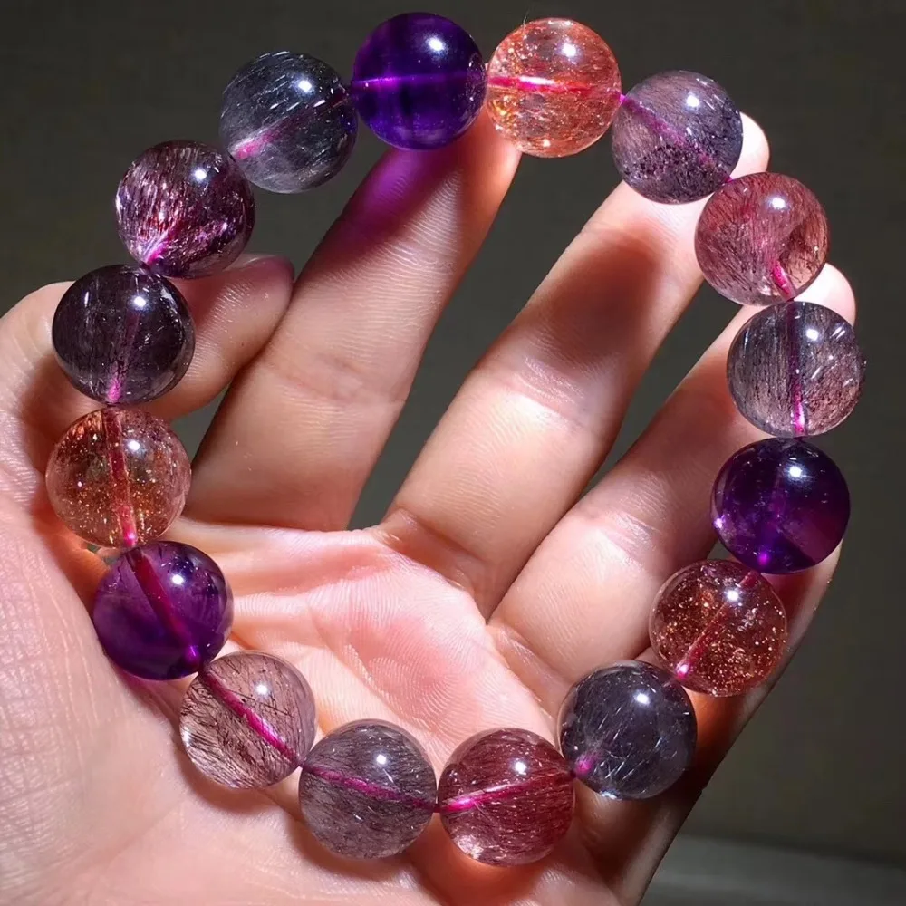 13,7 мм настоящий фиолетовый натуральный супер 7 Мелодия камень браслет для женщин Женский Любовь вечерние подарок модный браслет с кристаллами AAAAAA