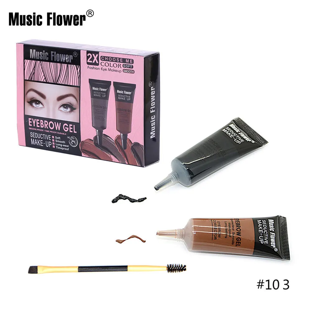 Music Flower 2 Цвет в 1 карандаш для бровей Соблазнительные Водонепроницаемый гель для бровей с двойным Концом Кисти стойкий макияж глаз набор