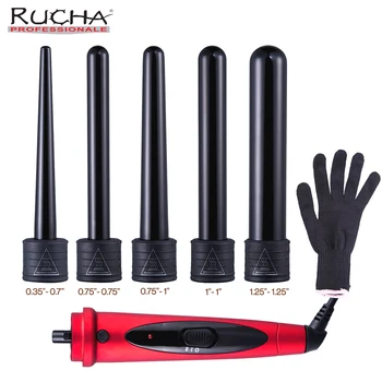 

RUCHA 5 in 1 Hair Curler Wands Kit Interchangeable Ceramic Tourmaline Curling Barrel Hair Iron Set Dual Voltage Hair Curlers