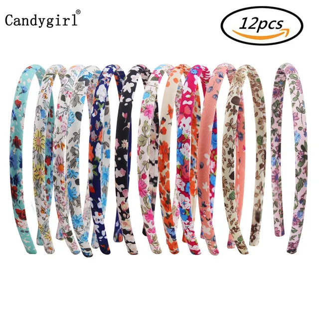 12pcs Flower DIY Ribbon Hairband Women Girl Covered Hair Accessories Headpieces Satin Polyester Jewelry Headbands boho Headwear Mix Headbands