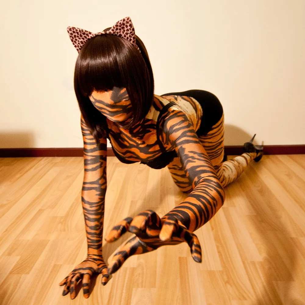 

Luxurious customized fetish wear zentai original women girl bodysuit lycra spandex tiger body suit
