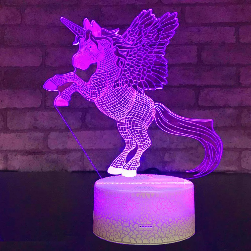 Pegasus 3D иллюзия светодиодный светильник 7 разных цветов светодиодный USB/батарея Единорог Лошадь ночные светильники для дома украшения спальни