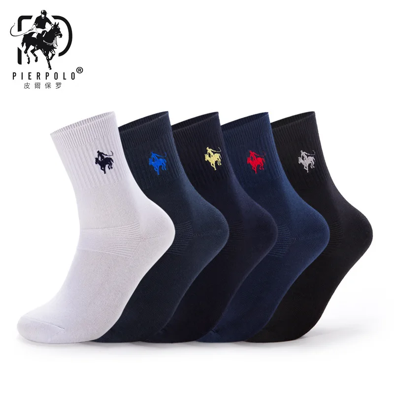 

PIER POLO Socks 5Pairs/lot Men Brand Dress Socks Meia Cotton Socks Business Embroidery Winter Crew Socks Men