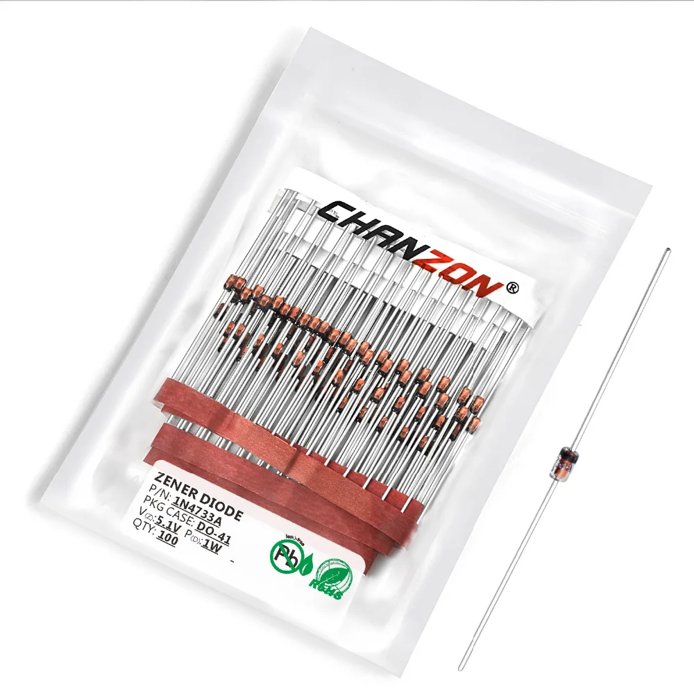100 Pcs 1N4733A 1N4733 Di Potenza Diodo Zener 1 W 5.1 V Do-41 Do-204Al Assiale 1 Watt 5.1 Volt 5V1 In 1N 4733A In4733A