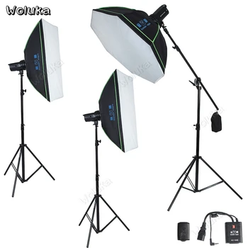 

Three Photo flash strobe light kit 600W GN98 2 flash softbox set lamp holder photography studio shooting equipment CD50 T10
