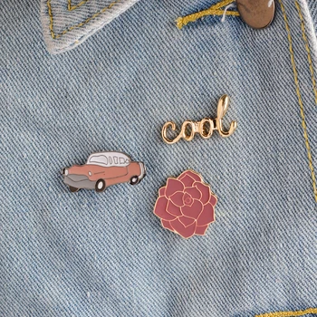 

3pcs/set Vintage cool Classic Car Rose Flower Brooch Button Pins Denim Jacket Pin Badge for Bags Cartoon Fashion Jewelry Gift