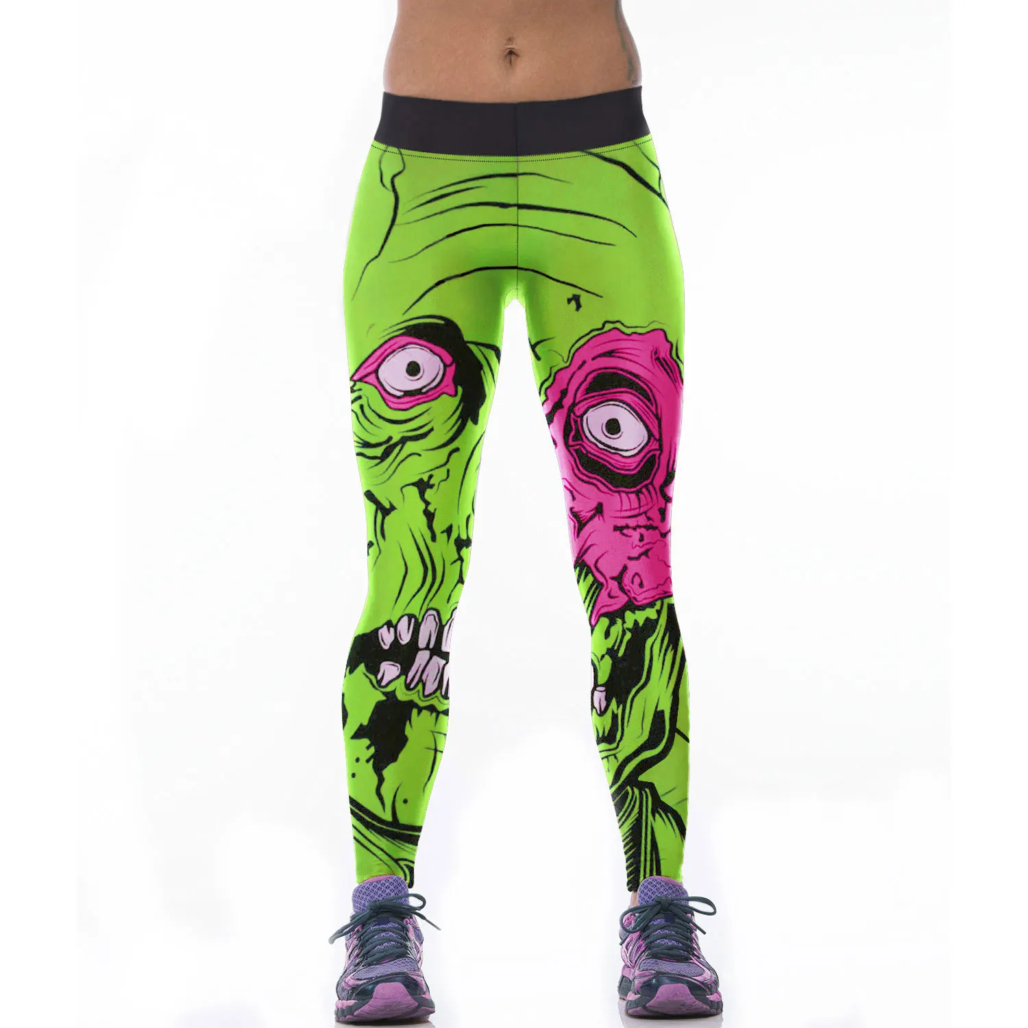 Fitness Leggins For Woman 3D Green Hair Monster Printed